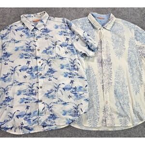 LOT of 2 -Tommy Bahama Mens Linen Cotton Relax Shirt XL Short Sleeve Button